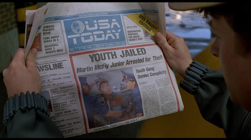 La page frontispice du USA Today rend hommage à Back to the Future 2